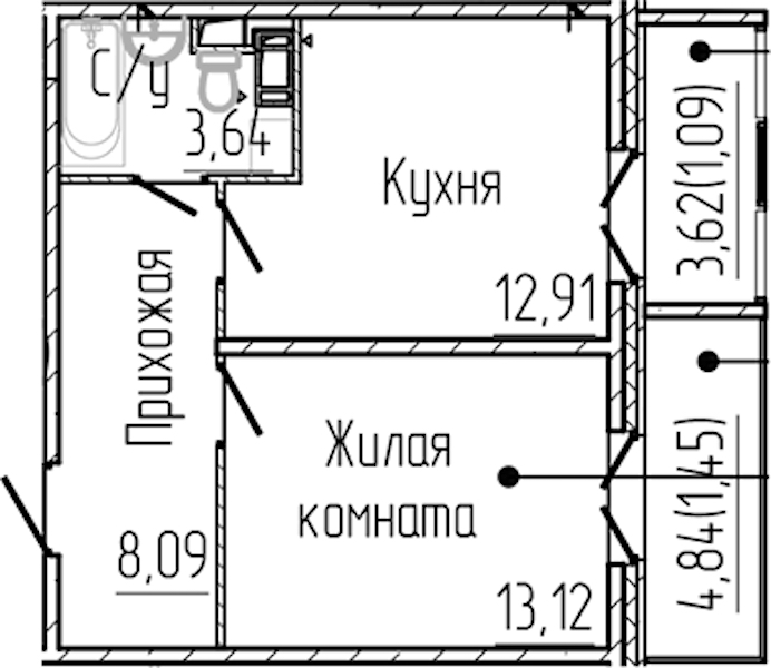 1-комнатная квартира 40.3 м², 5/8 эт., ЖК «SERTOLOVO PARK»